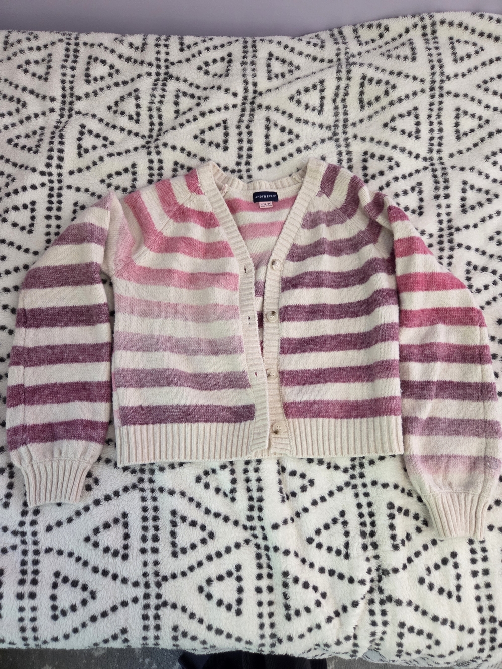 Striped Pink and Cream Women's Button Cardigan Sweater